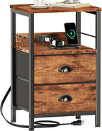 Furologee Nightstand with Charging Station for Dorm, 2 Fabric Drawers