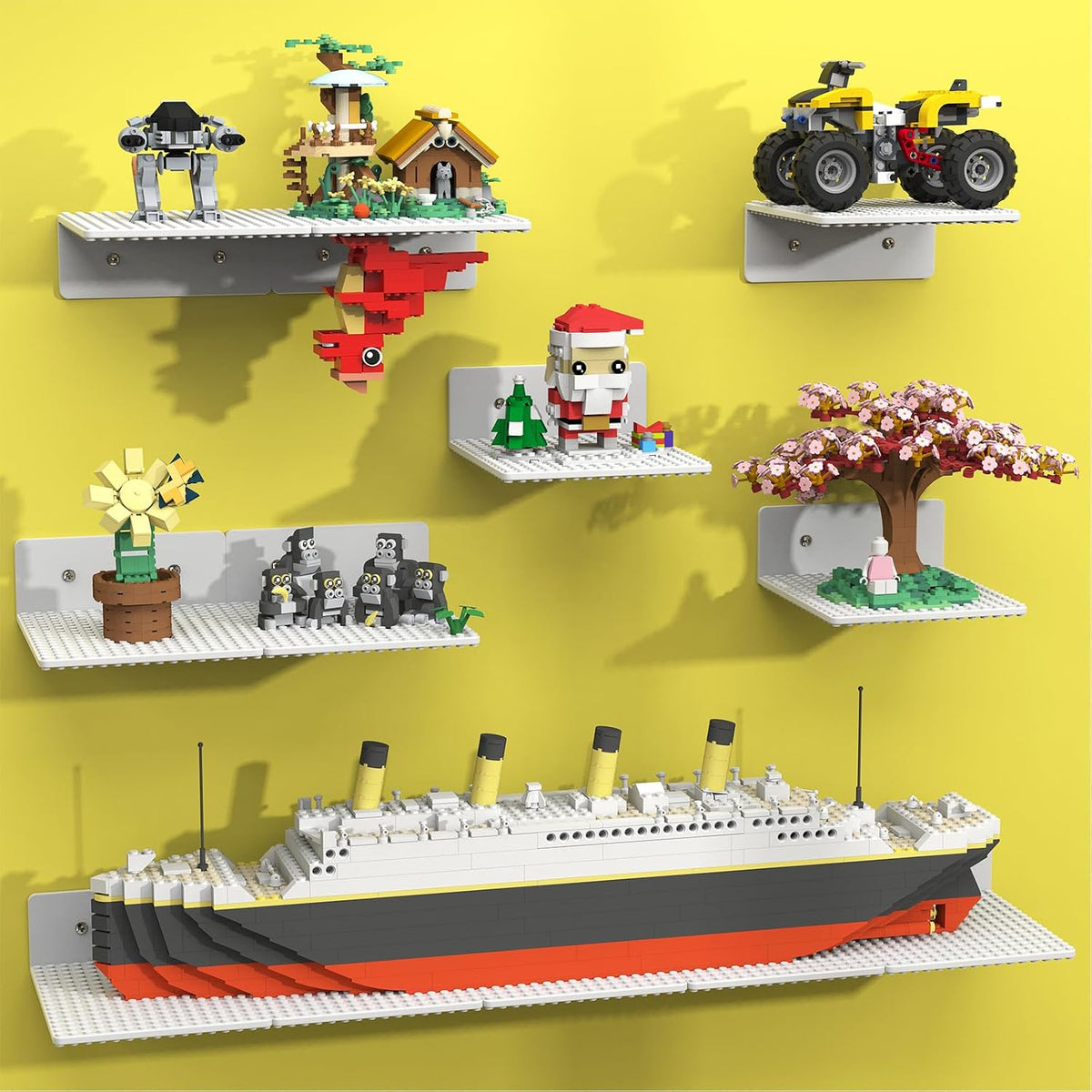 BlissBox 12Pack Floating Shelves for Wall Compatible with Lego Bricks,White