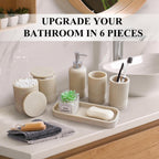 LIN CHUAN 6-Piece Bathroom Accessories Set, Bathroom Organizer, Beige