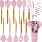 MIBOTE Silicone Cooking Kitchen Utensils Set, 17 Pcs, Wooden Handle, Grey