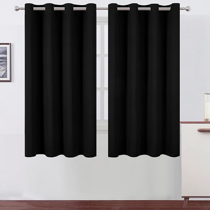 LEMOMO Black Blackout Curtains 66 x 63 Inch Length/Set of 2 Curtain by Lemomo