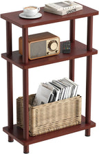 Apicizon Small Narrow Side Table, 3-Tier Skinny End Table, Dark Brown
