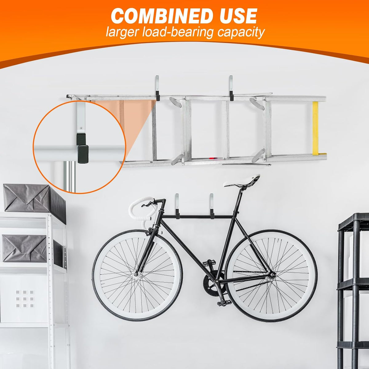 TVKB Garage Hooks Heavy Duty Bike Hooks for Garage Set of 8 Tool Organizers and Storage Wall Mount Storage Tool Holder Hanger for Ladder Garden Hose Shed Shop