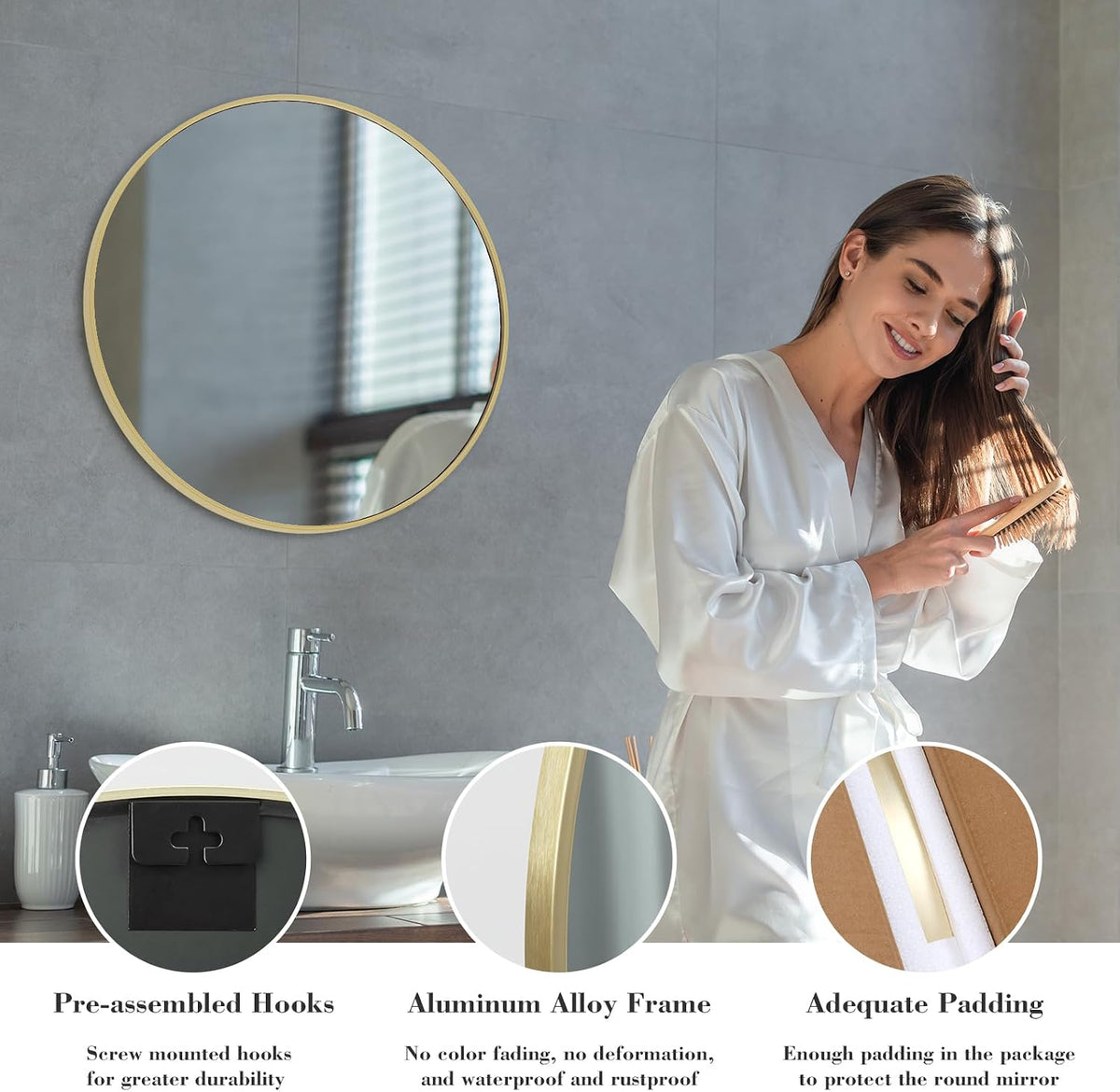 Sweetcrispy 24 Inch Round Wall Mirror, Bathroom Mirror for Over Sink
