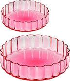 Khen Glass Flower Wave Colored Plates | Set of 2 | Blush Pink Green 5.9" Dinner or Dessert Plate, Appetizer, Snack, Fruit, Wavy Serveware | Vintage Art Deco Hand Wash Housewarming Gift