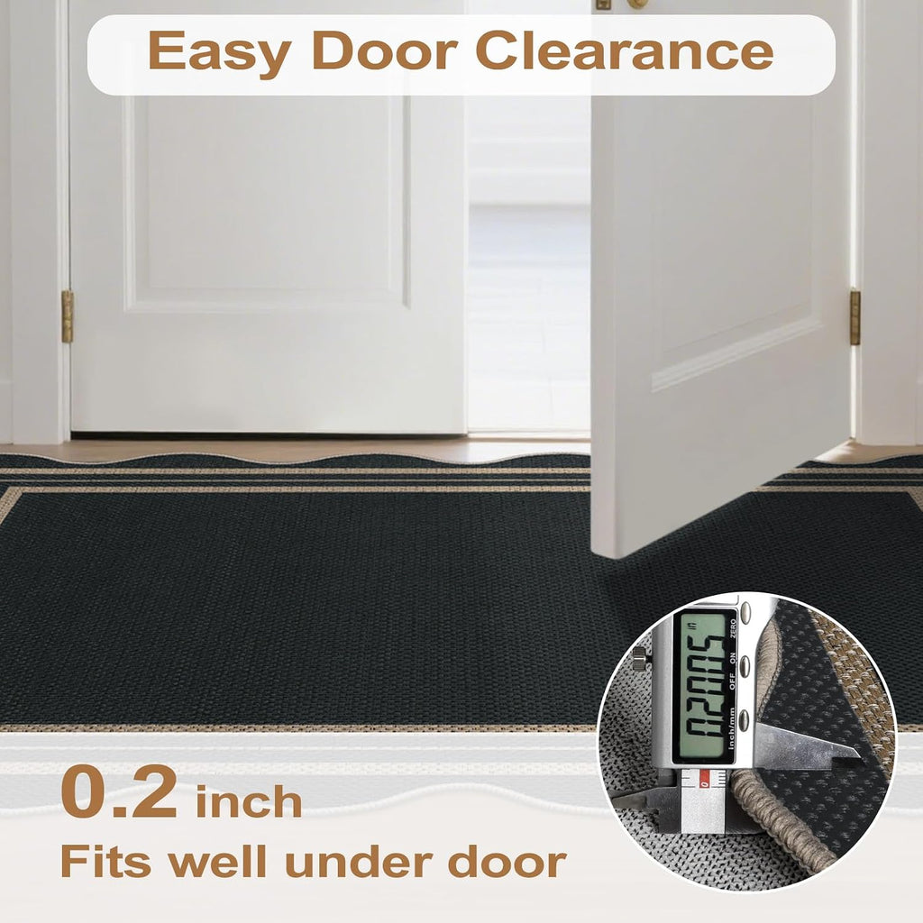Easy Jute Black Entryway Rug, 2x3 Front Door Mat Washable Non Slip Small Kitchen Rug, Indoor Outdoor Farmhouse Scalloped Doormat for Porch Bathroom Doorway