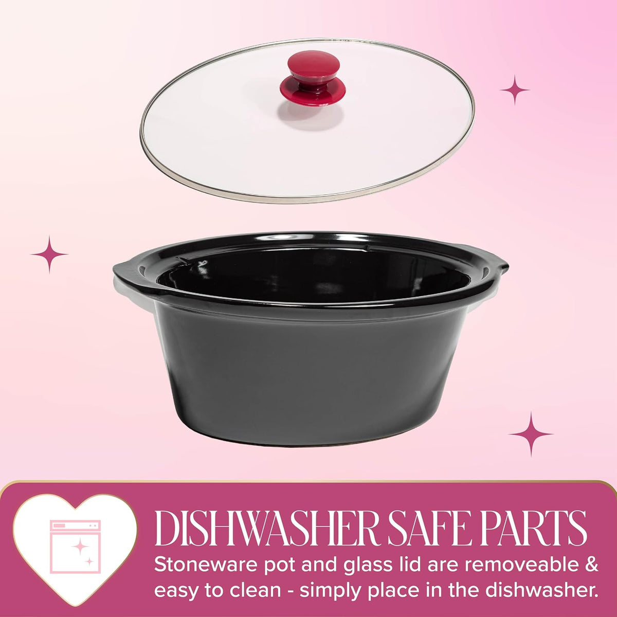 Paris Hilton 6-Quart Manual Slow Cooker, Naturally Nonstick Stoneware Ceramic Insert, Three Settings (Low, High, Warm), Dishwasher Safe Family Size Slow Cooker, Berry