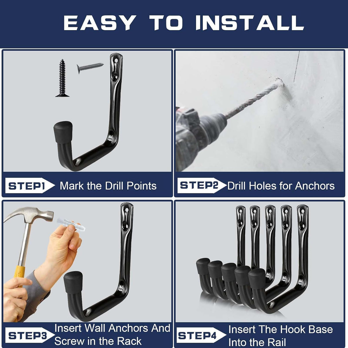 Dreecy J Utility Hooks for Hanging Heavy Duty Garage Storage Utility Hooks, Utility Hook for Garage Wall,Color Black, 10 Pack Medium Size