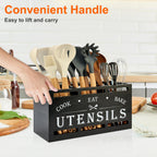 Large Black Wood Utensil Holder for Kitchen Decor Spoon Spatula Organizer