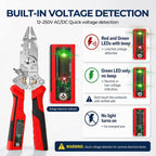 16-in-1 Wire Stripper and Crimping Tool, Foldable Wire Cutter with Rechargeable 12-250V AC/DC Voltage Tester for Hot/Neutral Checks, Home Wiring and DIY Repair (Red1)