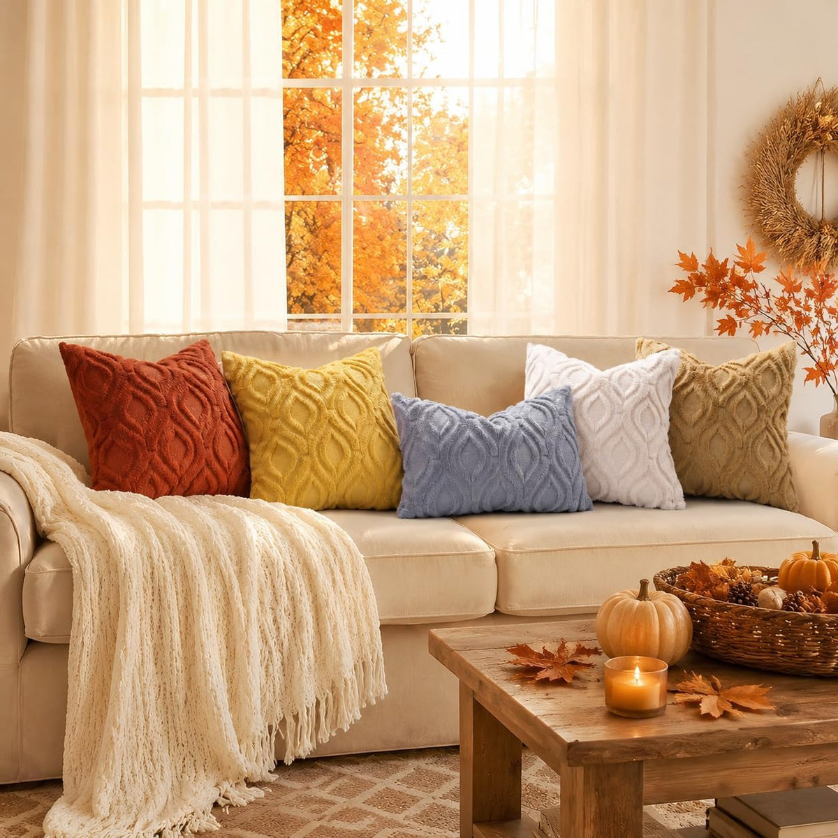 decorUhome Faux Fur Plush Soft Rust Throw Pillow Covers 12x20 Set of 2