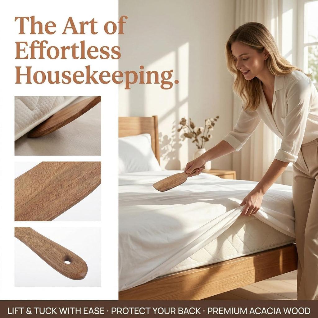 ABOOFAN 2pcs Mattress Lifters Acacia Wood 10.10X2.44X0.47in