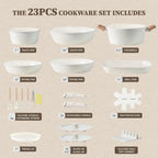 Ceramic Cookware Set Nonstick 23Pcs Pots and Pans Detachable Handle