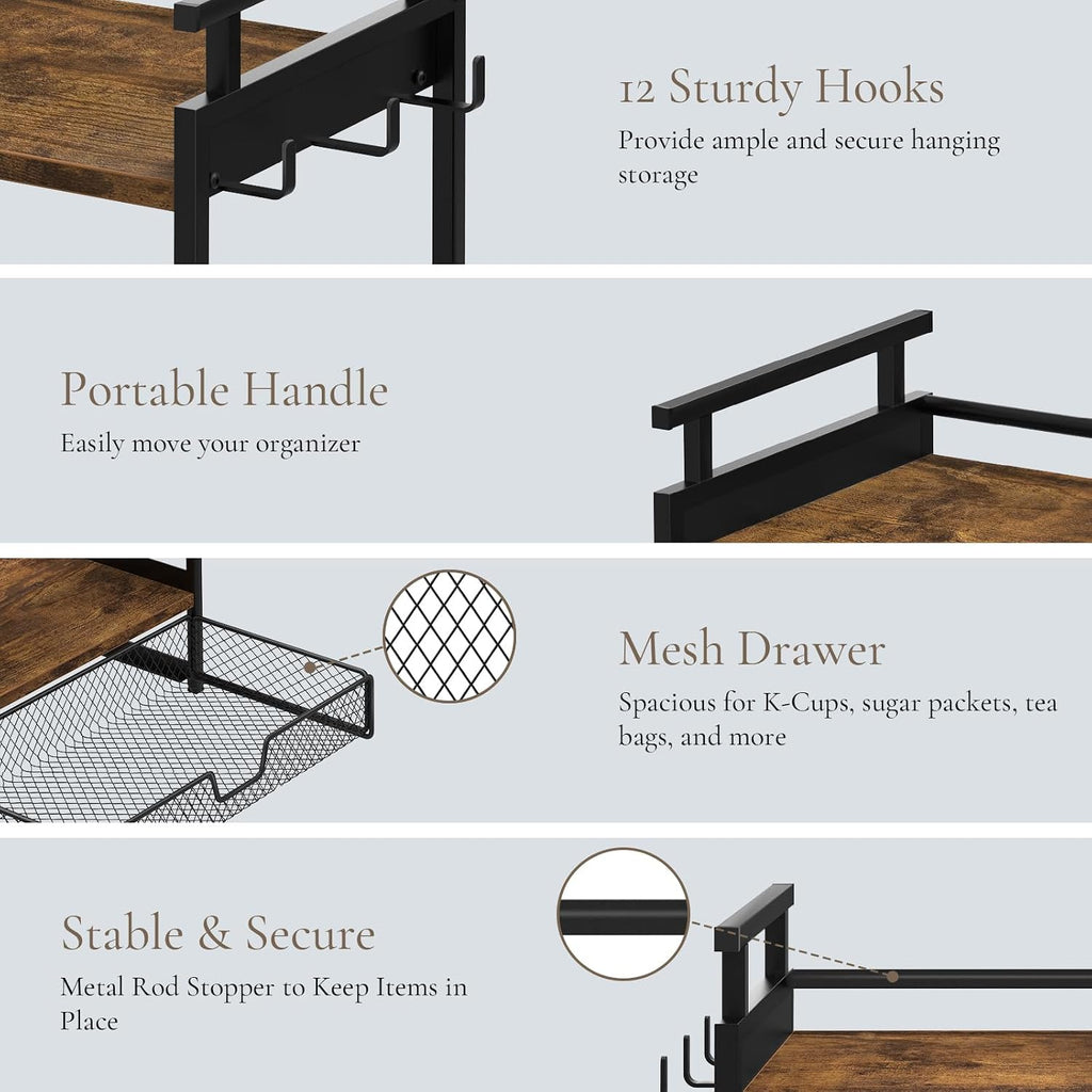 Coffee Bar Organizer for Countertop, Coffee Station Organizer