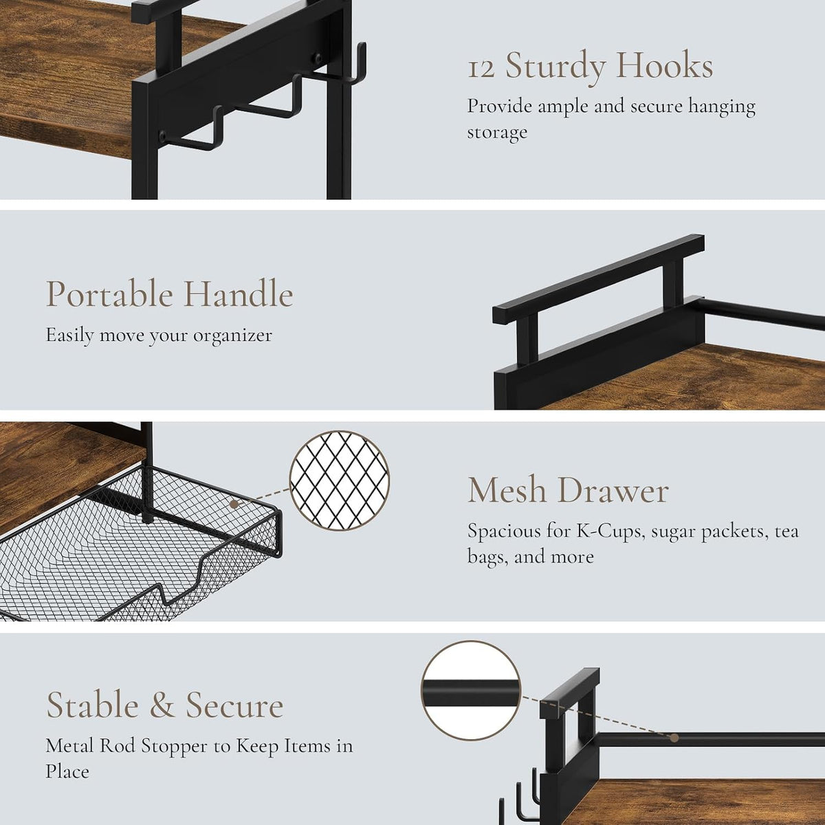 Coffee Bar Organizer for Countertop, Coffee Station Organizer
