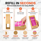 mHomeAid Bag Storage Organizer - Bamboo Food Plastic Baggie Holder, Dispenser, and Container for Kitchen Drawer - Fits Ziplock and Ziploc Gallon, Quart, Sandwich & Snack Sized Slider Bags (Bamboo)
