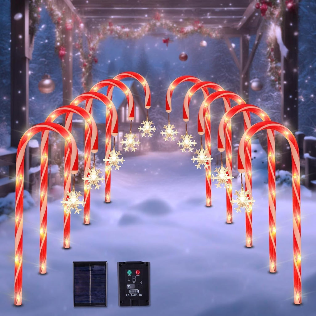 20 Pack Solar Candy Cane Pathway Lights, Warm White Christmas Yard Decor