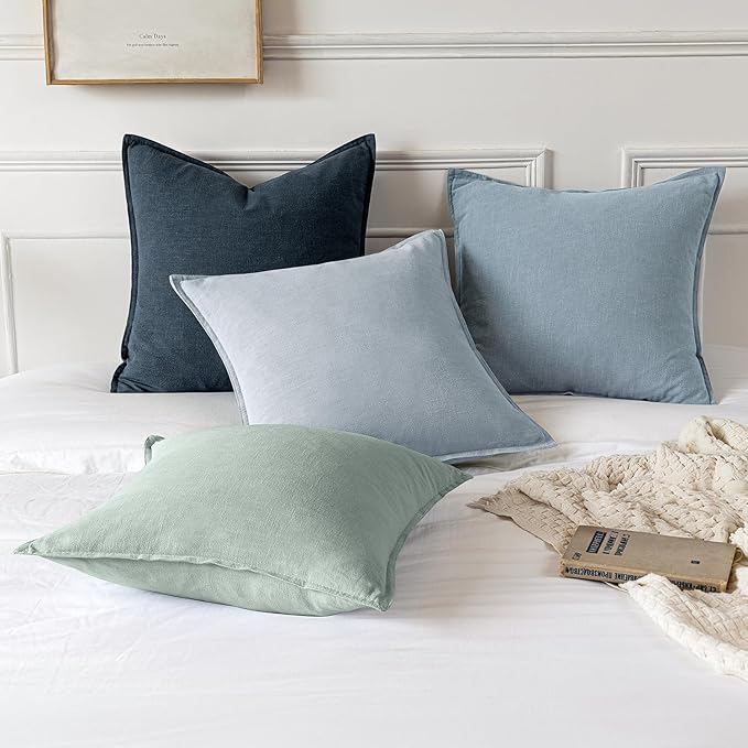 MIULEE Decorative Linen Euro Sham Pillow Covers 22x22 Inch Light Blue Boho - Image 5