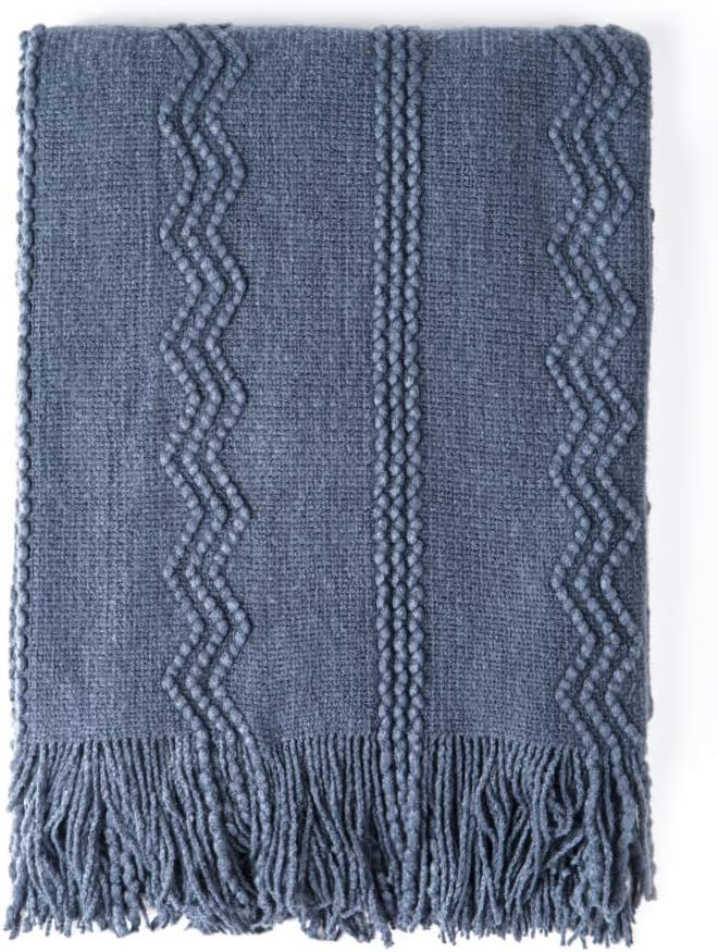 BOURINA Navy Throw Blanket 60x80 Inches Throw Textured Solid Soft Sofa Throw by BOURINA