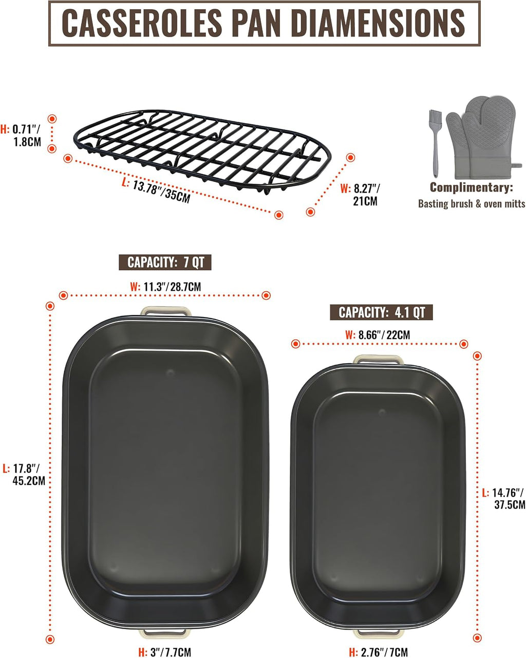 Enamel Turkey Roasting Pan with Rack Set, Casserole Dishes for Oven