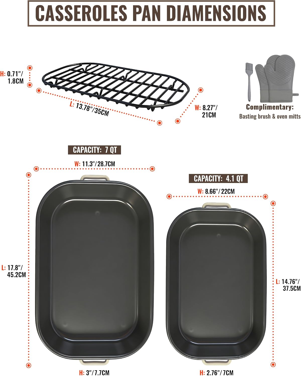 Enamel Turkey Roasting Pan with Rack Set, Casserole Dishes for Oven