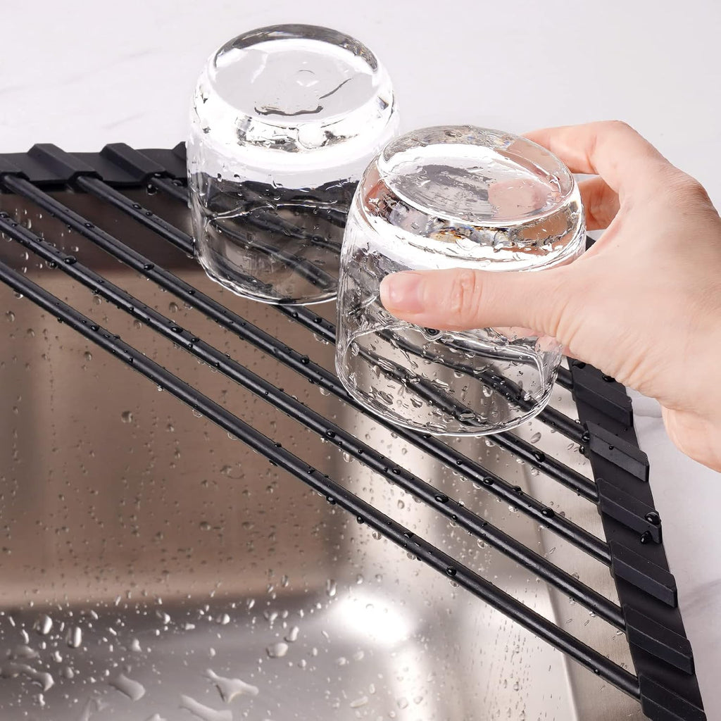 Tomorotec Triangle Roll Up Dish Drying Rack with Silicone Coating, Black
