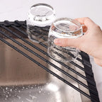 Tomorotec Triangle Roll Up Dish Drying Rack with Silicone Coating, Black