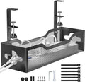 Under Desk Cable Management Tray No Drill, Metal Mesh Cable Management Under Desk with Clamp Mount, 2 Hole Cable Tray with Wire Management and Cord Organizer for Home Office Standing Desk