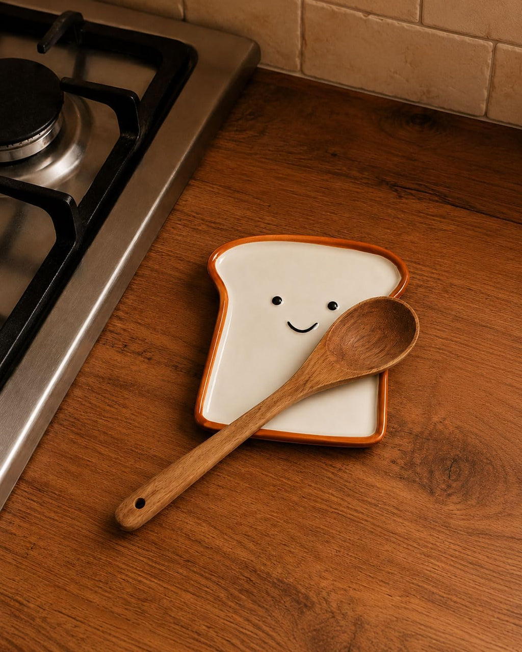 Cute Ceramic Spoon Rest for Stove Top, Toast Spoon Rest for Kitchen Counter