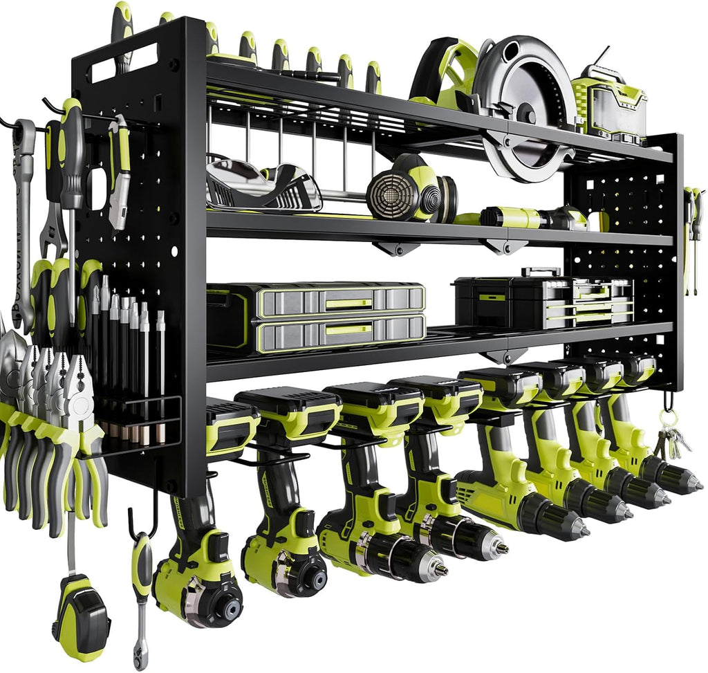 Power Tool Drill Holder Wall Mount, 4Tier Garage Organizer, Black