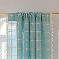 Deeprove Green Boho Curtains 84 Inches Long for Bedroom Nursery Room, Cyan Coastal Teal Plaids Embroidery Semi Blackout Bohemian Window Treatment Grids Drape Tassels, 1 Panel W52 x L84, Aqua