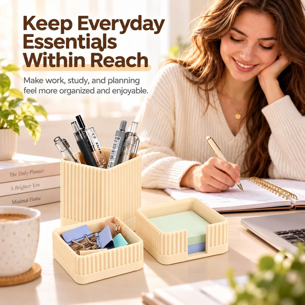 Aesthetic Desk Organizer Set,3-Piece Sturdy Plastic Office Accessories