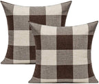 VAKADO Brown Beige Buffalo Plaids Decorative Throw Pillow Covers Farmhouse Retro Checked Square Cushion Cases Classic Coffee Check Home Decor Outdoor for Couch Sofa Patio 16x16 Set of 2