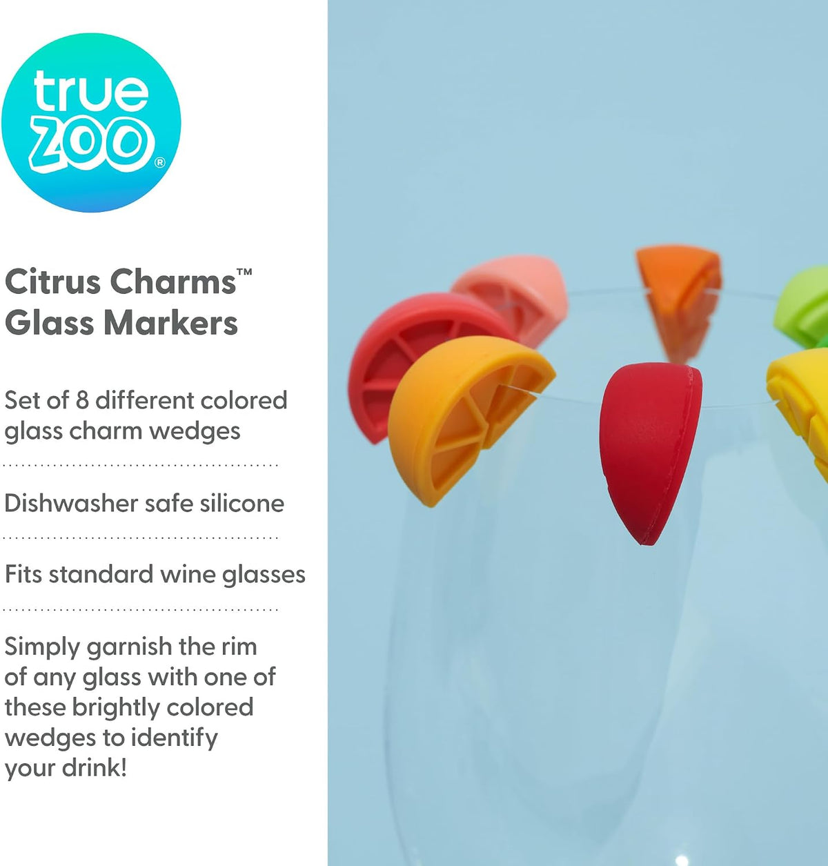 TrueZoo Silicone Drink Charms, Identifier for Drinks, Cocktails, Dinner, Birthday, Wedding, Bachelor Bachelorette Party, Holiday, Game Nights, Movie Night, Picnic, Outdoor, Pool Parties, Home Bar