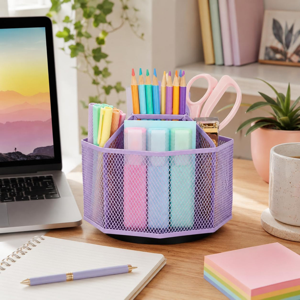 Exerz Desk Organizer 360 Rotating Pen Holder Storage Caddy Light Purple