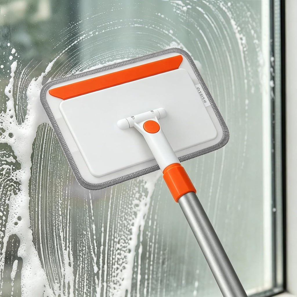 Qaestfy Wall & Baseboard Cleaner Mop Tool with 49'' Long Handle for Cleaning Window Floor Skirting Board Ceiling Bathtub Tub Tile Scrubber Brush Duster with 4 Reusable Pads