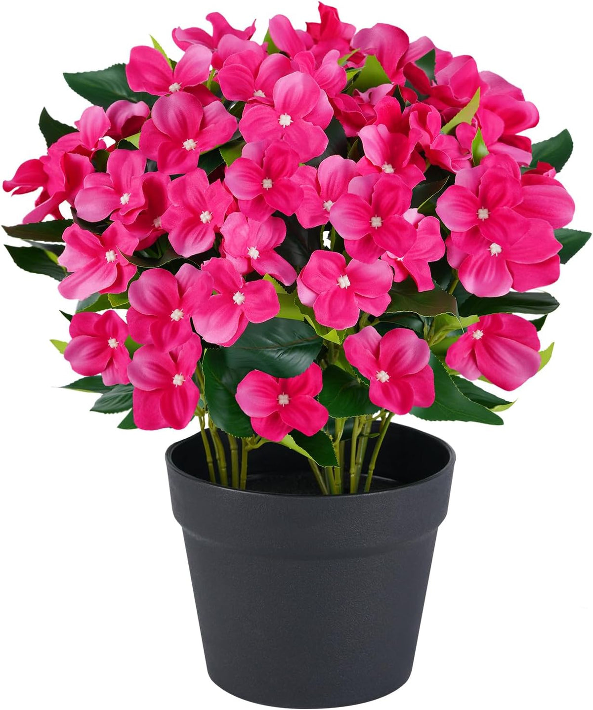 Artificial Impatiens Flowers in Pot for Outdoor 14 Inch Fake Plants