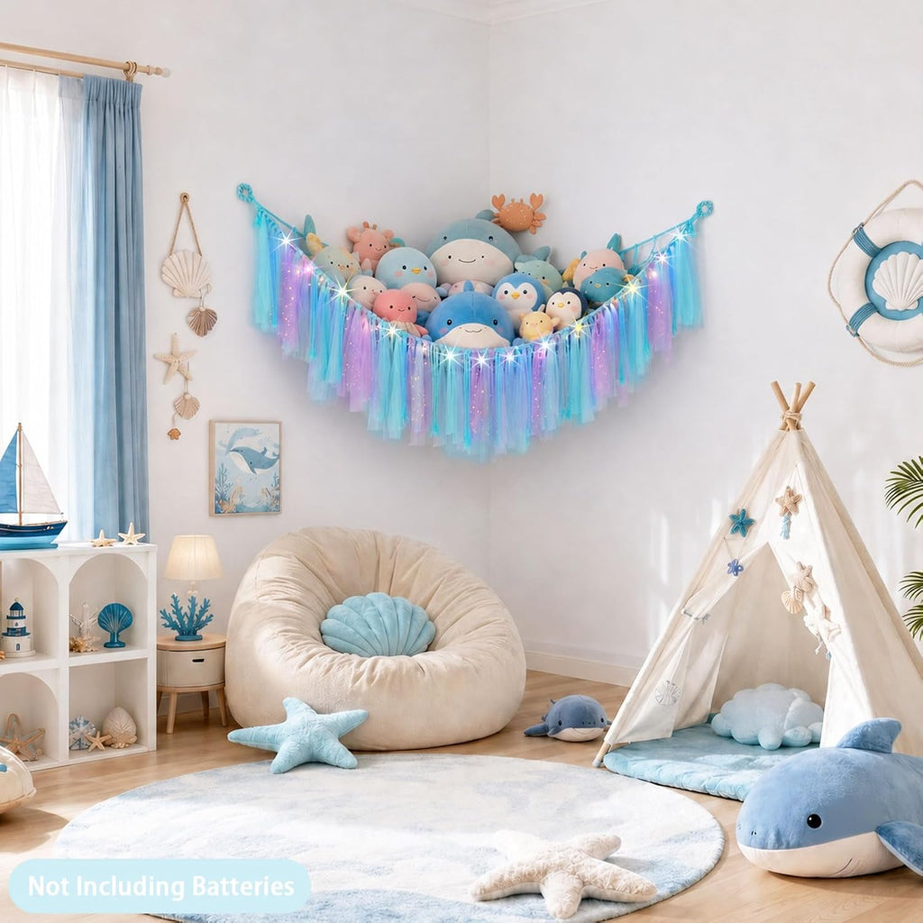 Stuffed Animals Net LED Light Toy Hammock for Kids Bedroom Storage