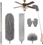 Microfiber Feather Duster 5-in-1 Kit with Extension Pole, Washable Cleaning Duster Set with 3 Duster Heads, Cobweb Duster, Corner Brush, 100'' Extendable Long Duster for High Ceilings, Fans, Furniture
