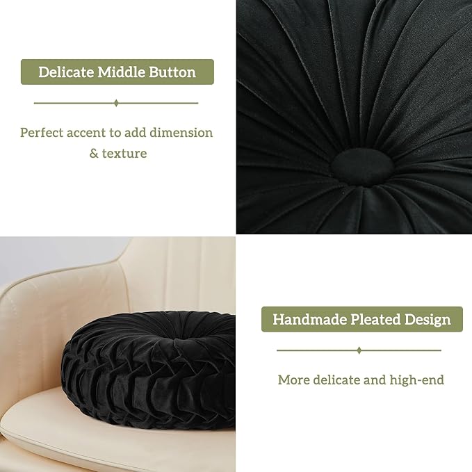 HIG Set of 2 Decorative Round Pleated Throw Pillows, Classy Accent Pumpkin - Image 3