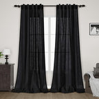Black Linen Textured 96 Inch Curtains 2 Panel Set Back Tab Rod Pocket Sheer by Nanspring