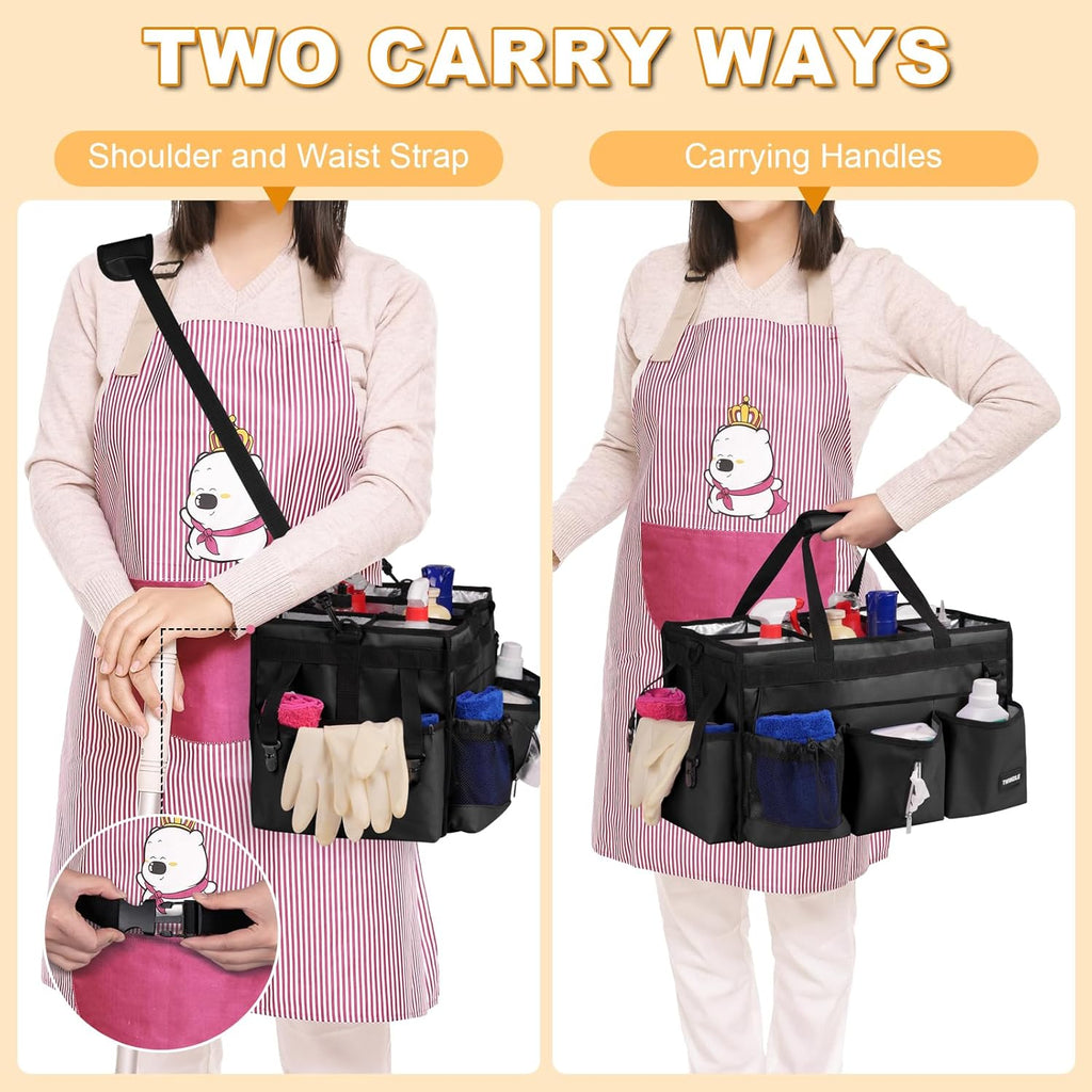 Large Cleaning Caddy For Cleaning Supplies,Cleaning Bag With Waist Belt & Shoulder Straps, Detachable Divider,Cleaning Supply Caddy For Housekeepers & Cleaners