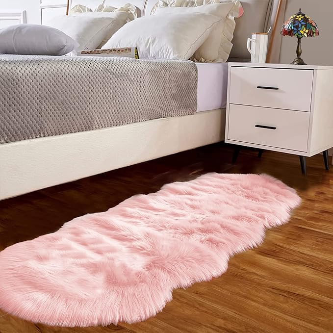 Goolela Pink Fur Rug for Bedroom Sheepskin Rug 2x6 Fluffy Runner Rug Dorm Fuzzy by Goolela
