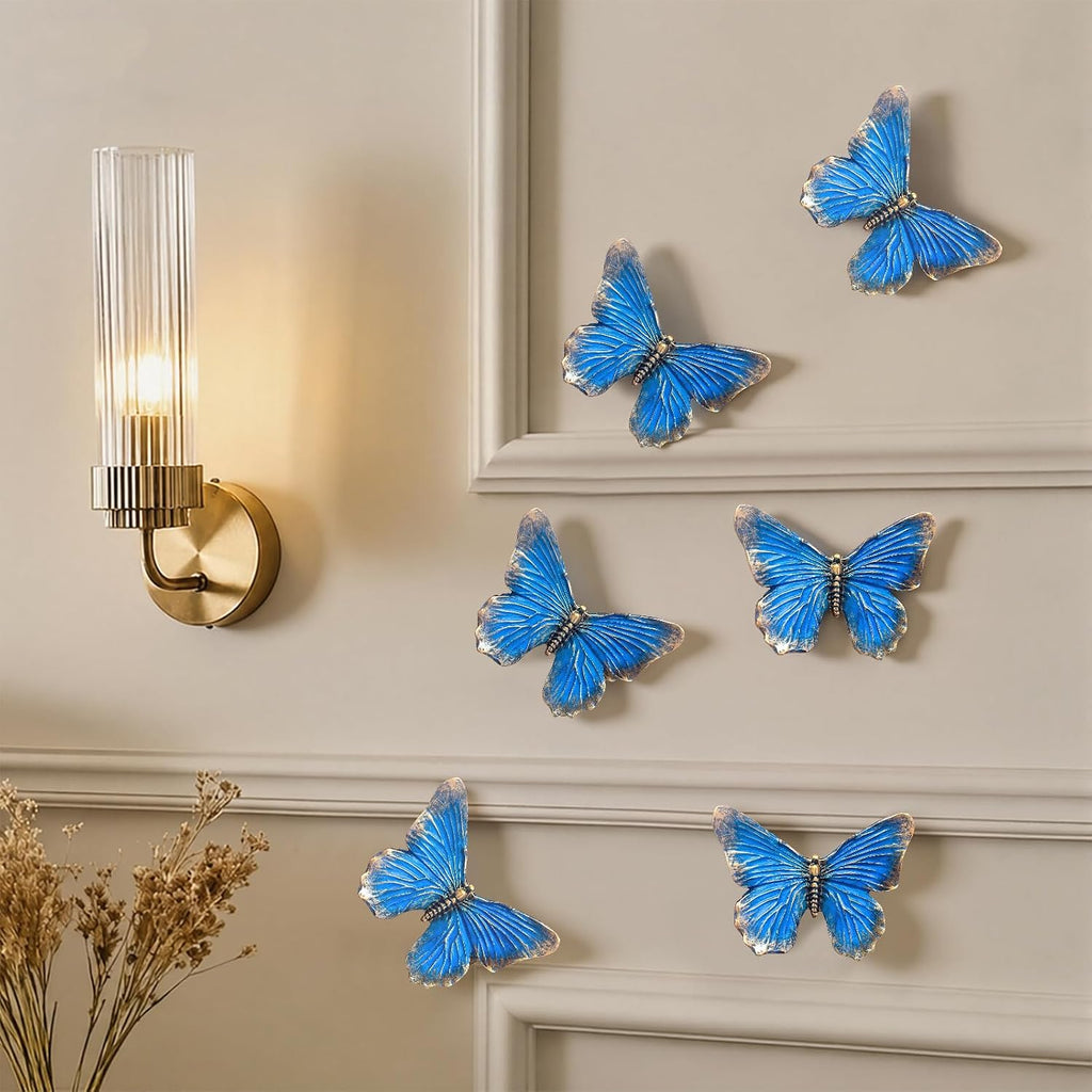 GUSFREUD 3D Butterfly Wall Decor Set – Resin Wall Decor for Living Room, Bedroom, Bathroom, Dining Room, Outdoor and Gallery Walls - Antique Blue - Set of 3