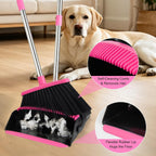 Broom and Dustpan Set,Long Handle Lightweight Dustpans with Broom Combo for Home,Indoor&Outdoor Sweeping for Home Room Kitchen Office Lobby (Black Pink)