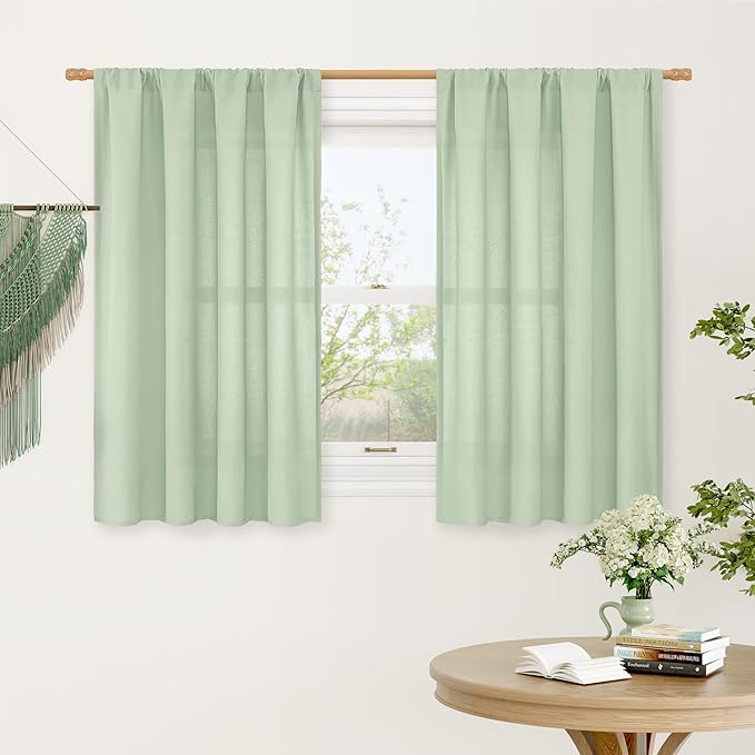 LAMIT Small Window Linen Curtains, 45 Inch Length Light Filtering Faux Linen by LAMIT