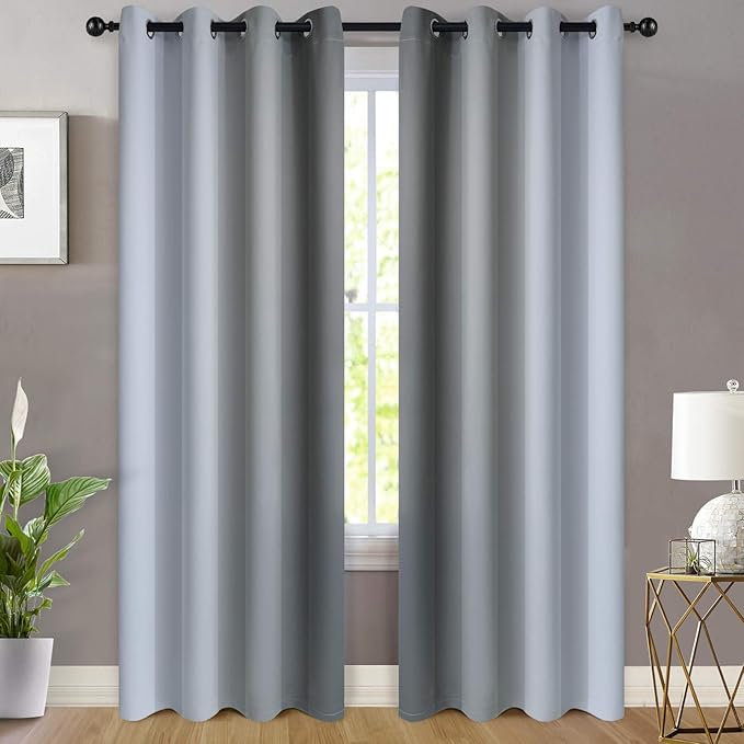 Yakamok 84 Inch Length Gray and Greyish White Gradient Color Ombre Curtains - Image 2