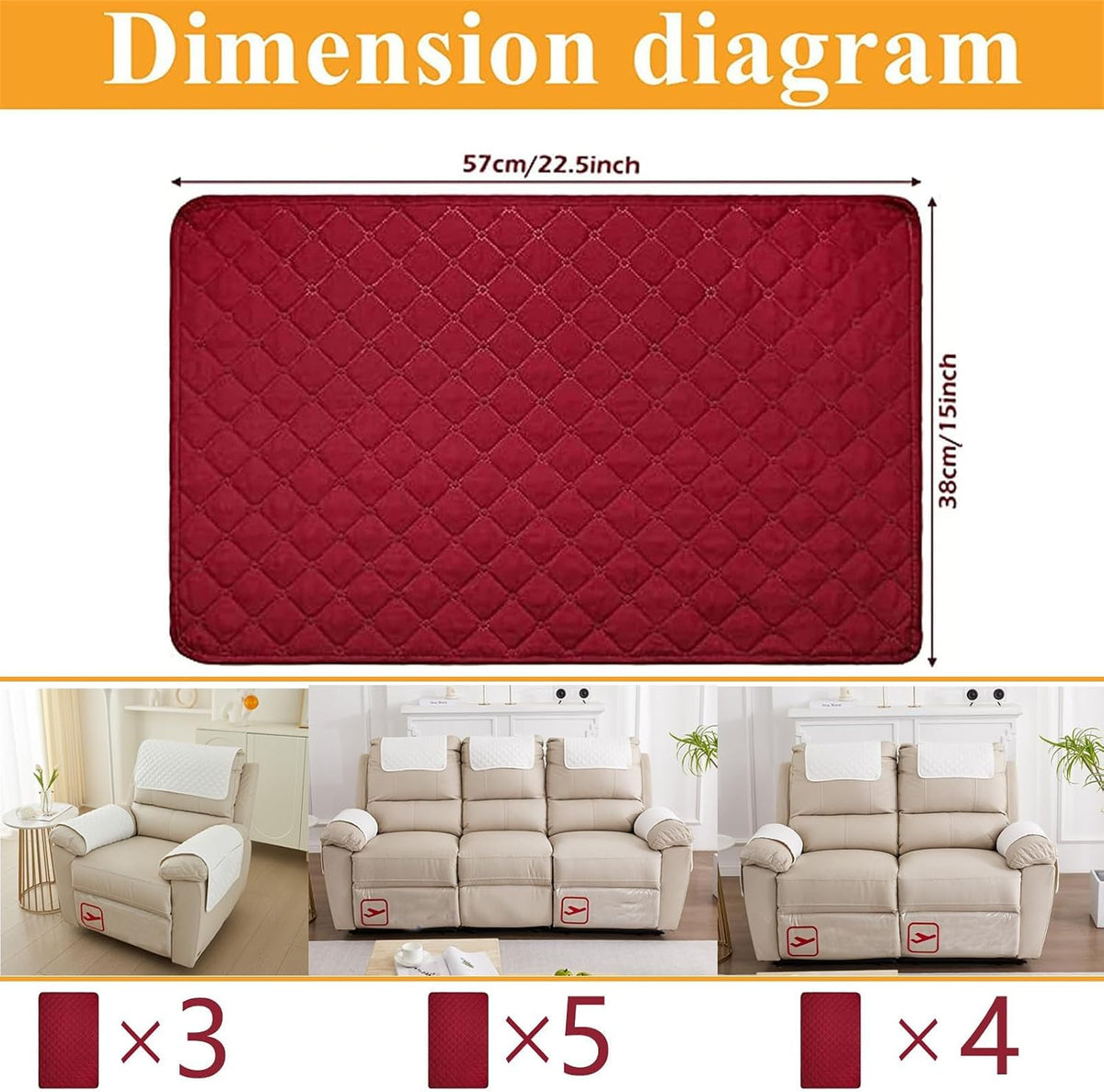 Quilted Recliner Armrest and Headrest Covers Set