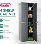 Sterilite 4 Shelf Cabinet, Lockable Utility Storage, Gray