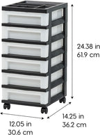 IRIS USA 6-Drawer Rolling Storage Cart with Organizer Top, Black/Pearl
